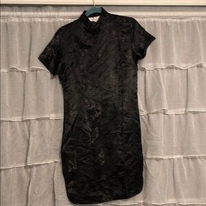 Black Mini Sheath Dress with Mock Neck for Cocktail